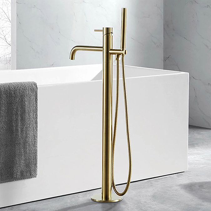 JTP Vos Brushed Brass Freestanding Bath Shower Mixer  Profile Large Image