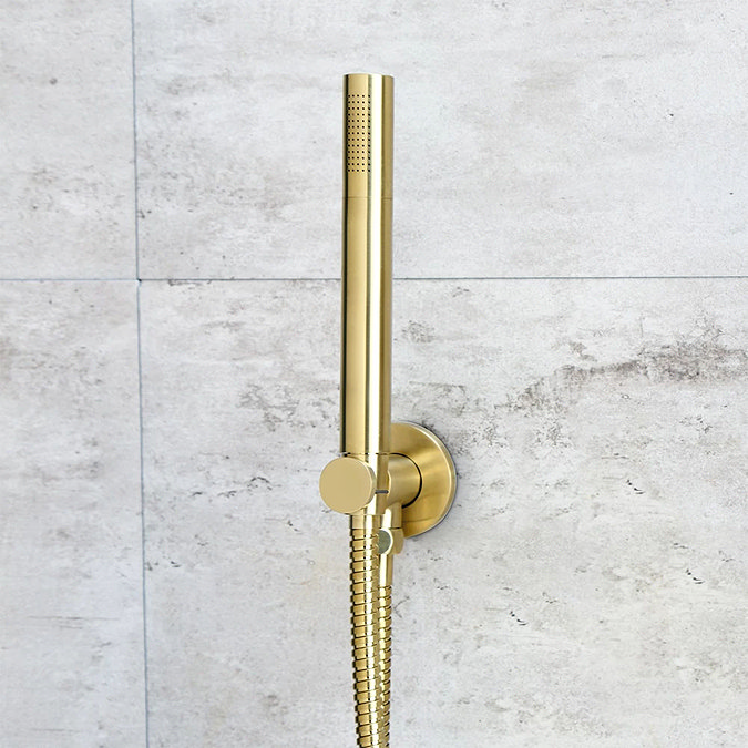 JTP Vos Brushed Brass Outlet Elbow with Parking Bracket, Hose & Handset  Profile Large Image