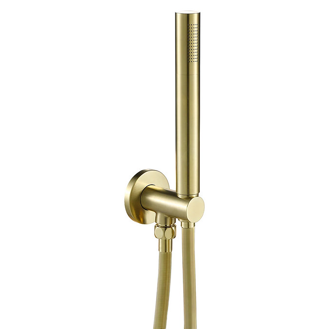 JTP Vos Brushed Brass Outlet Elbow with Parking Bracket, Hose & Handset Large Image