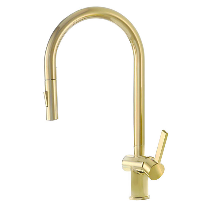 JTP Vos Brushed Brass Single Lever Kitchen Sink Mixer with Pull Out Spray  Profile Large Image
