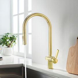 JTP Vos Brushed Brass Single Lever Kitchen Sink Mixer with Pull Out Spray Medium Image