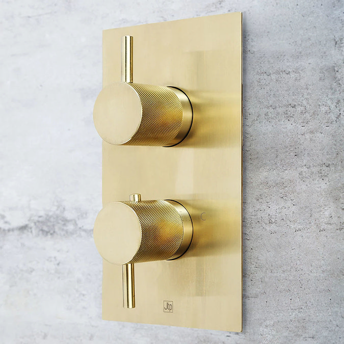 JTP Vos Brushed Brass Single Outlet Thermostatic Concealed Shower Valve with Designer Handles Large 