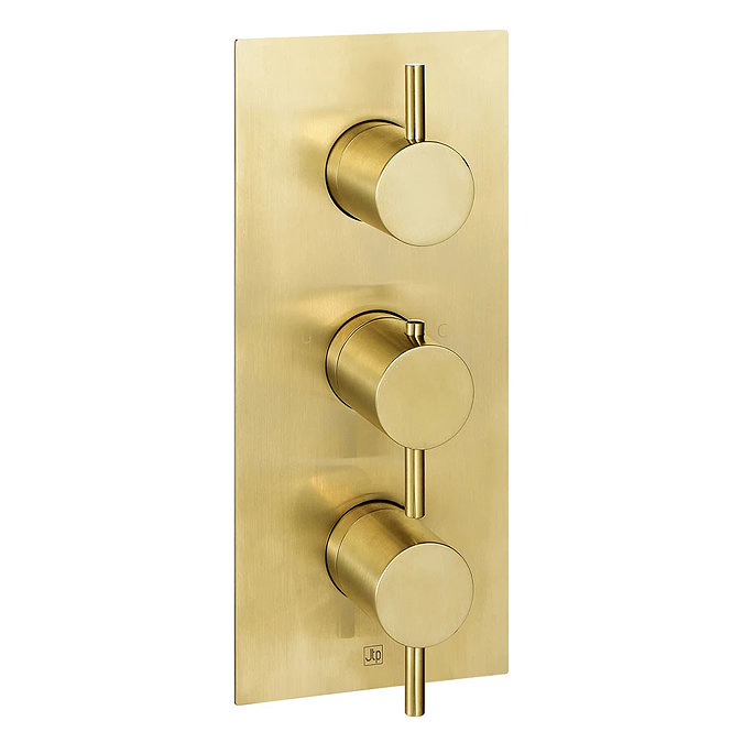 JTP Vos Brushed Brass Twin Outlet Thermostatic Concealed Shower Valve Vertical Large Image