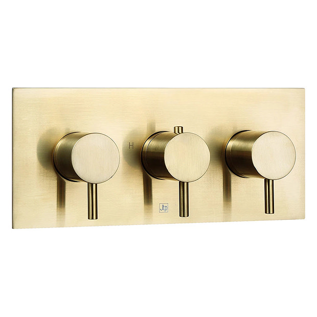 JTP Vos Brushed Brass Triple Outlet Thermostatic Concealed Shower Valve Horizontal Large Image