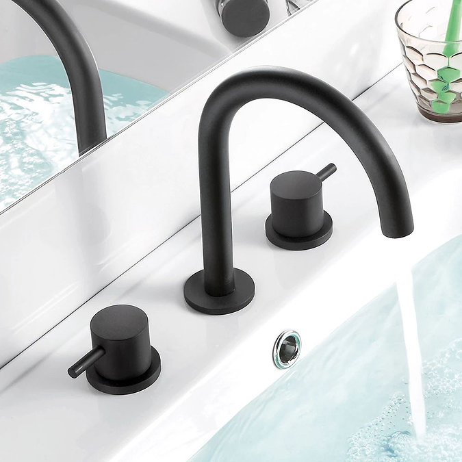 JTP Vos Matt Black 3 Hole Deck Mounted Basin Mixer  Profile Large Image