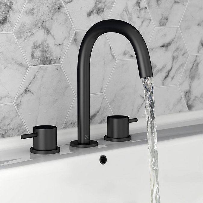 JTP Vos Matt Black 3 Hole Deck Mounted Basin Mixer Feature Large Image