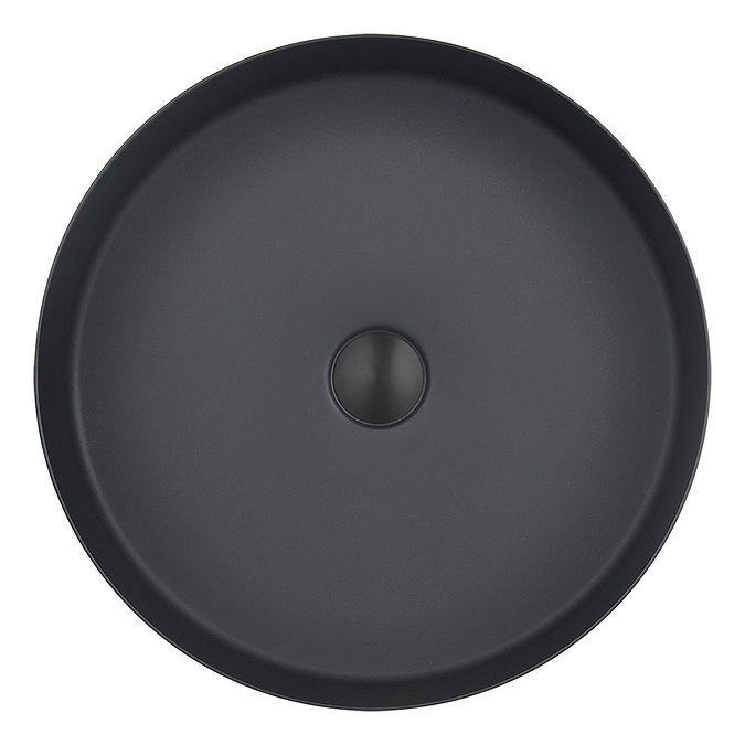 JTP Vos Matt Black Round Stainless Steel Counter Top Basin + Waste Profile Large Image