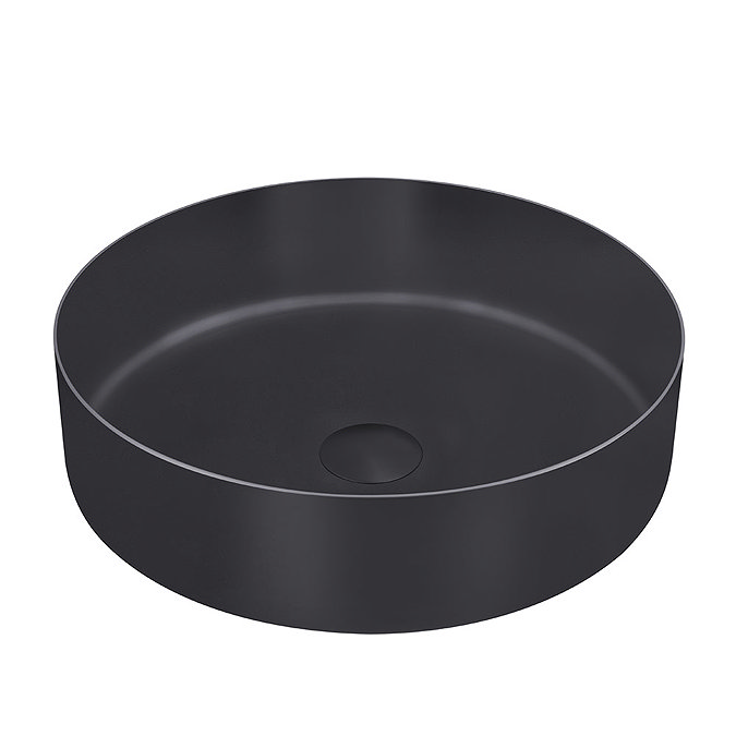 JTP Vos Matt Black Round Stainless Steel Counter Top Basin + Waste Large Image