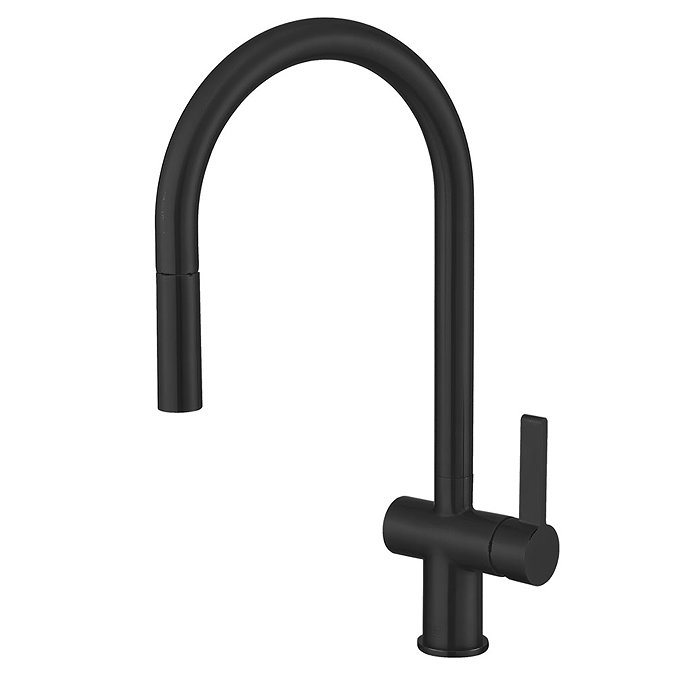 JTP Vos Matt Black Single Lever Kitchen Sink Mixer with Pull Out Spray Large Image