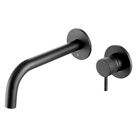 JTP Vos Matt Black Wall Mounted Single Lever Basin Mixer with Designer Handle Large Image