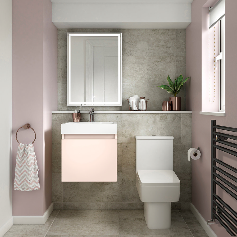 Milan Juno 500 x 360mm Matt Blush Pink Wall Hung Vanity Unit ...