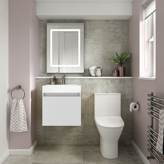 Milan Juno 500 x 360mm Grey Mist Wall Hung Vanity Unit In Bathroom Large Image