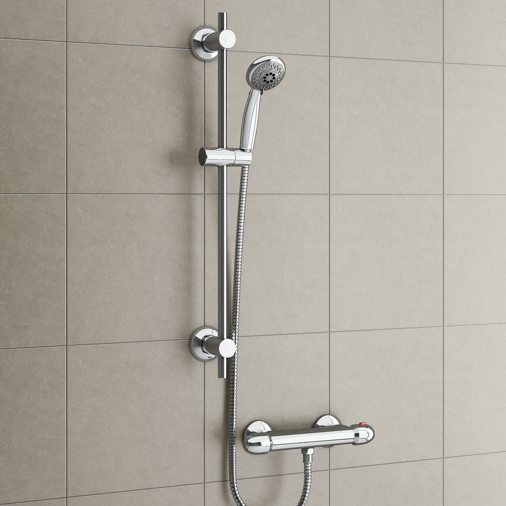 Juno Round Thermostatic Bar Valve + Slide Rail Kit - Chrome at ...