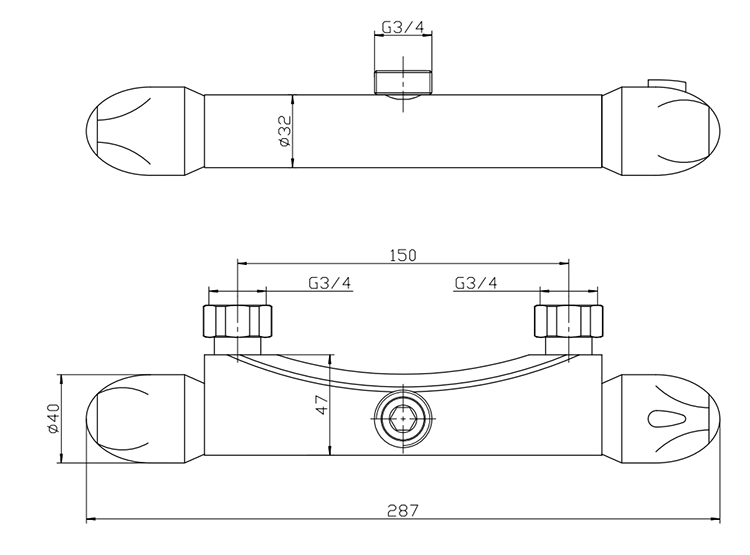 Juno Round Top Outlet Thermostatic Bar Shower Valve