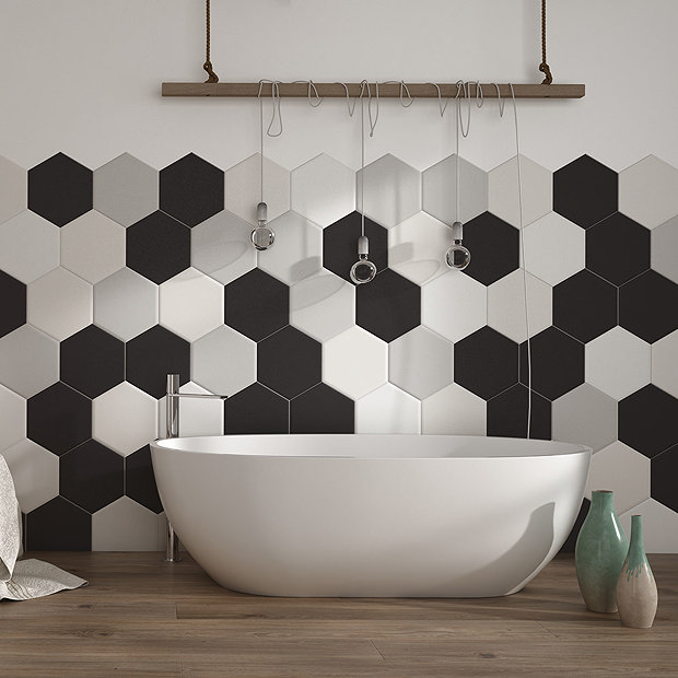 Kai Black Hexagon Wall and Floor Tiles - 258 x 290mm  Feature Large Image