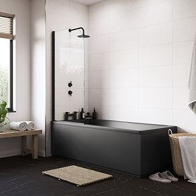 Kent Matt Black Single Ended Shower Bath with Matching Curved Screen and Panel