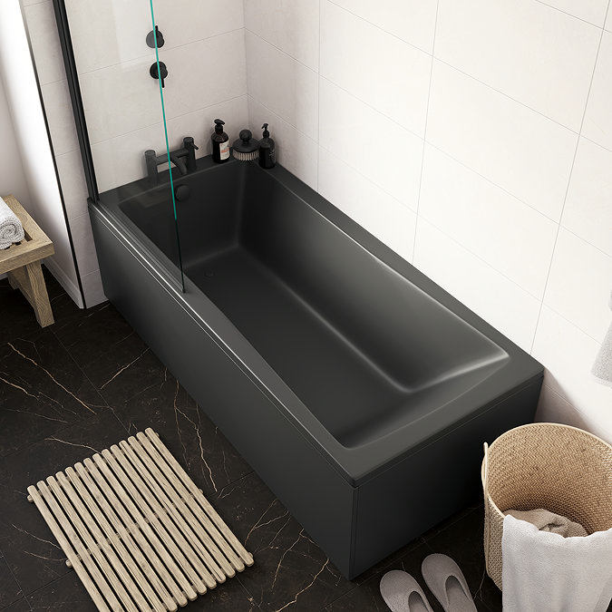 Kent Matt Black Single Ended Shower Bath with Matching Square Screen and Panel