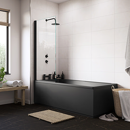 Kent Matt Black Single Ended Shower Bath with Matching Square Screen and Panel