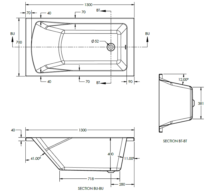 1300 x 700mm