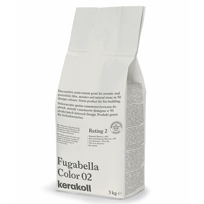 Kerakoll Fugabella Color off-white grout bag standing upright with folded top and printed product label.
