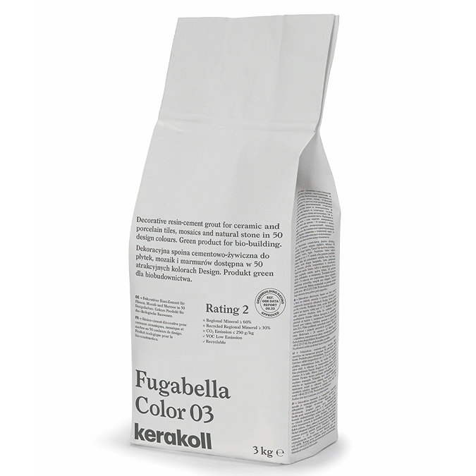 Kerakoll Fugabella Color off-white/ivory grout bag standing upright with folded top and printed product label.