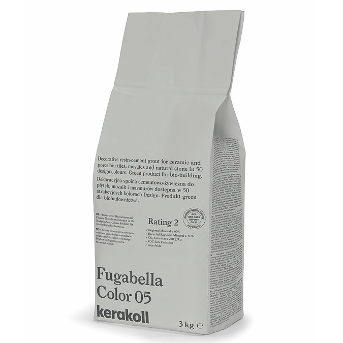 Kerakoll Fugabella Color beige grout bag standing upright with folded top and printed product label.
