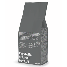 Kerakoll Fugabella Color grey grout bag standing upright with folded top and printed product label.