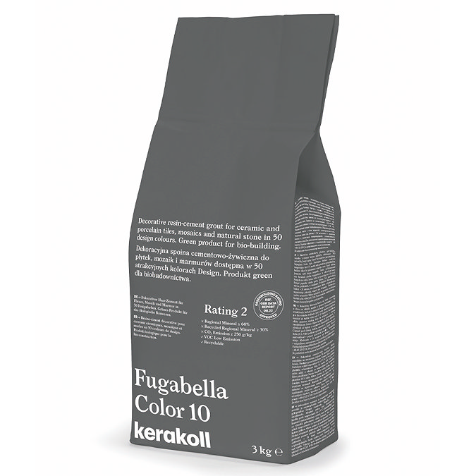 Kerakoll Fugabella Color dark grey grout bag standing upright with folded top and printed product label.