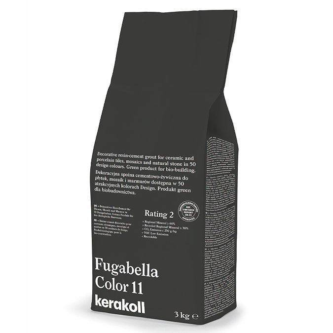 Kerakoll Fugabella Color dark brown grout bag standing upright with folded top and printed product label.
