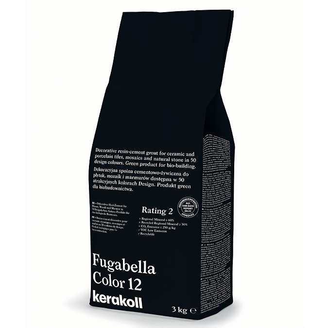 Kerakoll Fugabella Color black grout bag standing upright with folded top and printed product label.