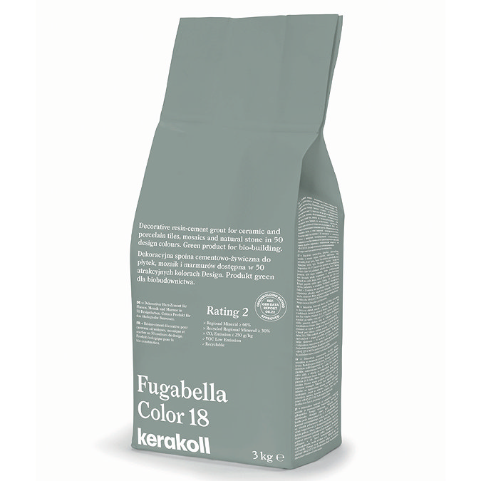 Kerakoll Fugabella Color sage grout bag standing upright with folded top and printed product label.