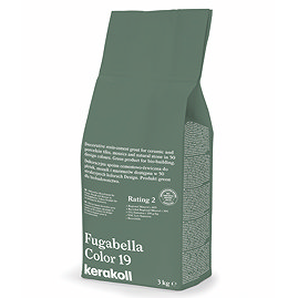Kerakoll Fugabella Color green grout bag standing upright with folded top and printed product label.