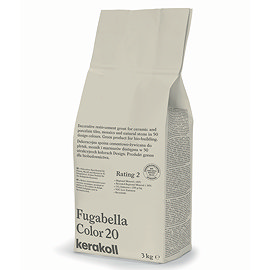 Kerakoll Fugabella Color beige grout bag standing upright with folded top and printed product label.