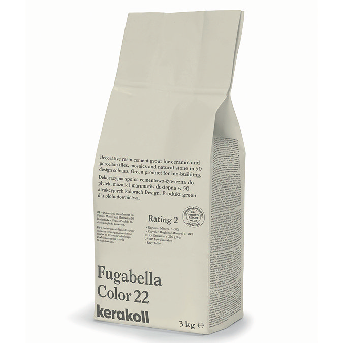 Kerakoll Fugabella Color cream grout bag standing upright with folded top and printed product label.