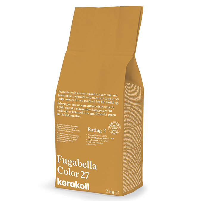 Kerakoll Fugabella Color orange grout bag standing upright with folded top and printed product label.