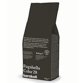 Kerakoll Fugabella Color brown grout bag standing upright with folded top and printed product label.