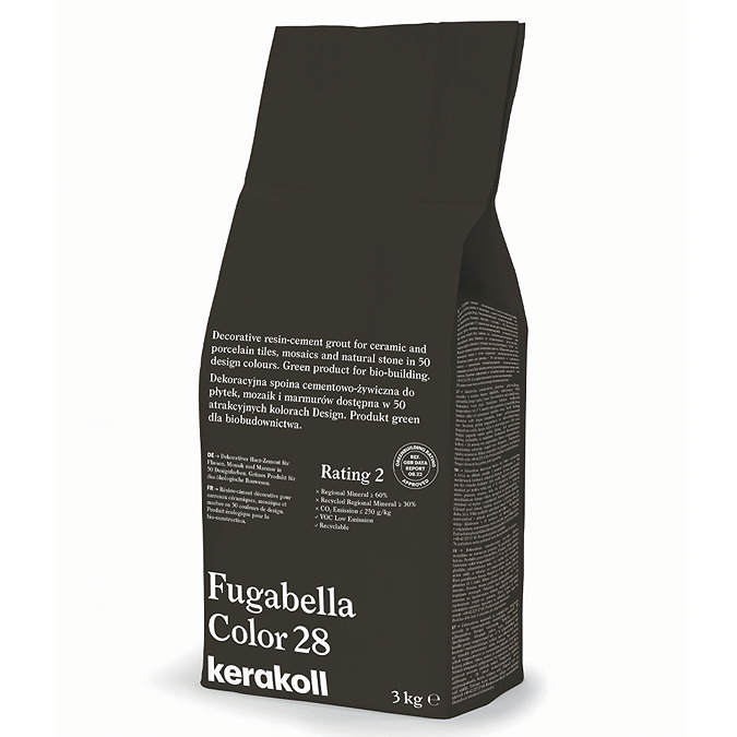 Kerakoll Fugabella Color brown grout bag standing upright with folded top and printed product label.