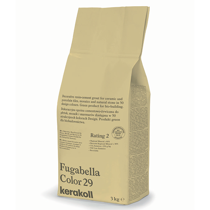 Kerakoll Fugabella Color yellow grout bag standing upright with folded top and printed product label.