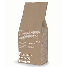 Kerakoll Fugabella Color brown grout bag standing upright with folded top and printed product label.