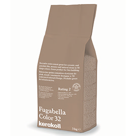 Kerakoll Fugabella Color brown grout bag standing upright with folded top and printed product label.