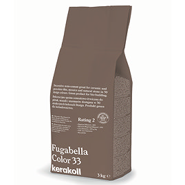 Kerakoll Fugabella Color brown grout bag standing upright with folded top and printed product label.