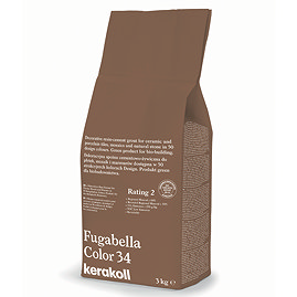 Kerakoll Fugabella Color warm brown grout bag standing upright with folded top and printed product label.