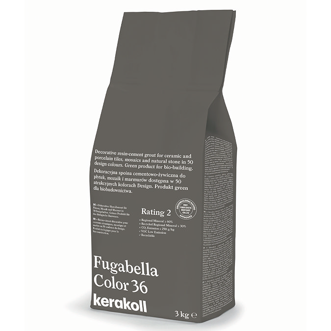 Kerakoll Fugabella Color brown grout bag standing upright with folded top and printed product label.