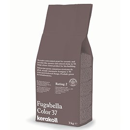 Kerakoll Fugabella Color brown grout bag standing upright with folded top and printed product label.