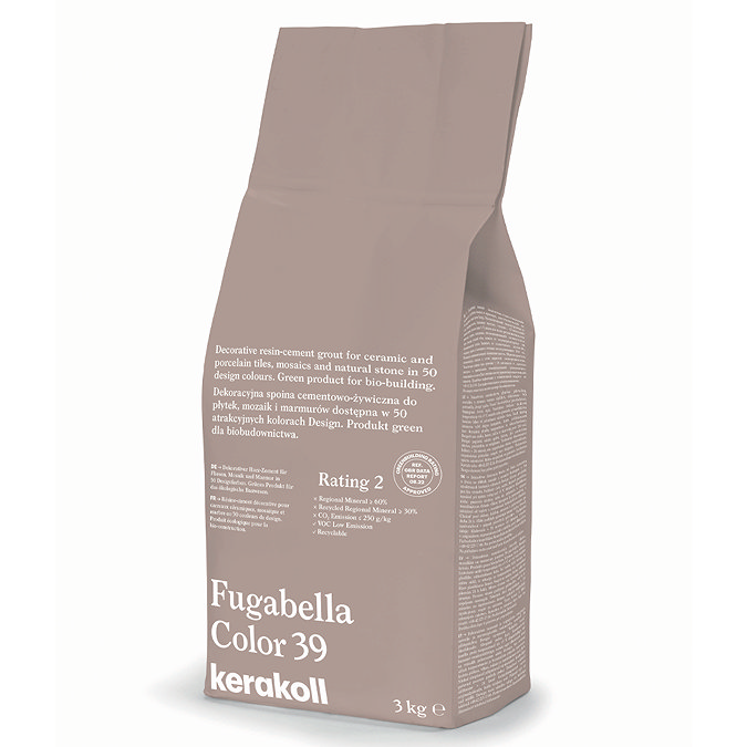 Kerakoll Fugabella Color light brown grout bag standing upright with folded top and printed product label.