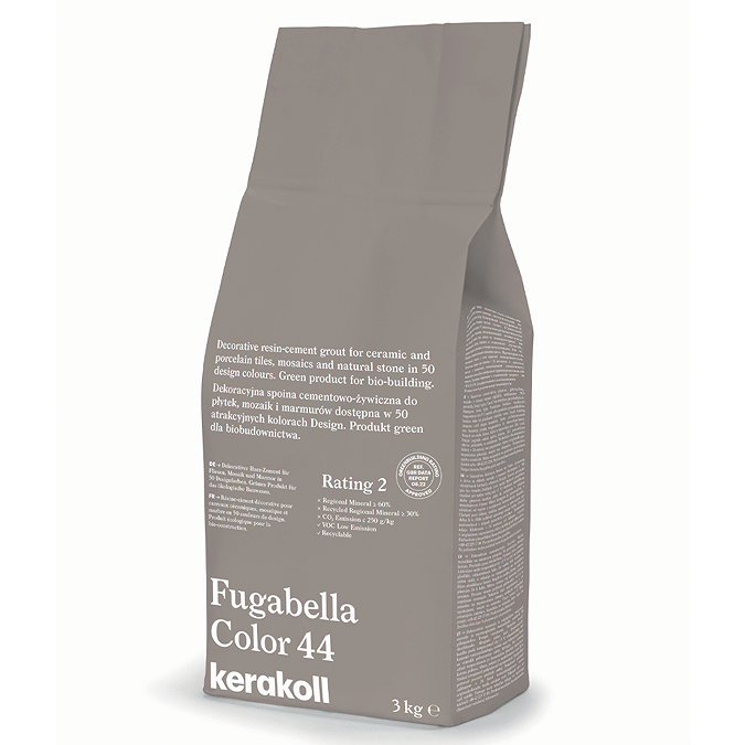 Kerakoll Fugabella Color brown grout bag standing upright with folded top and printed product label.