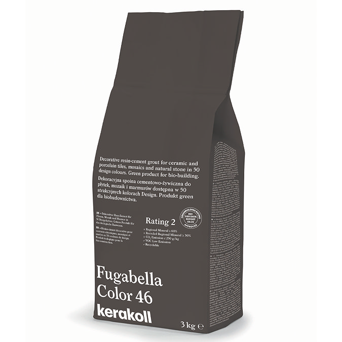 Kerakoll Fugabella Color dark brown grout bag standing upright with folded top and printed product label.