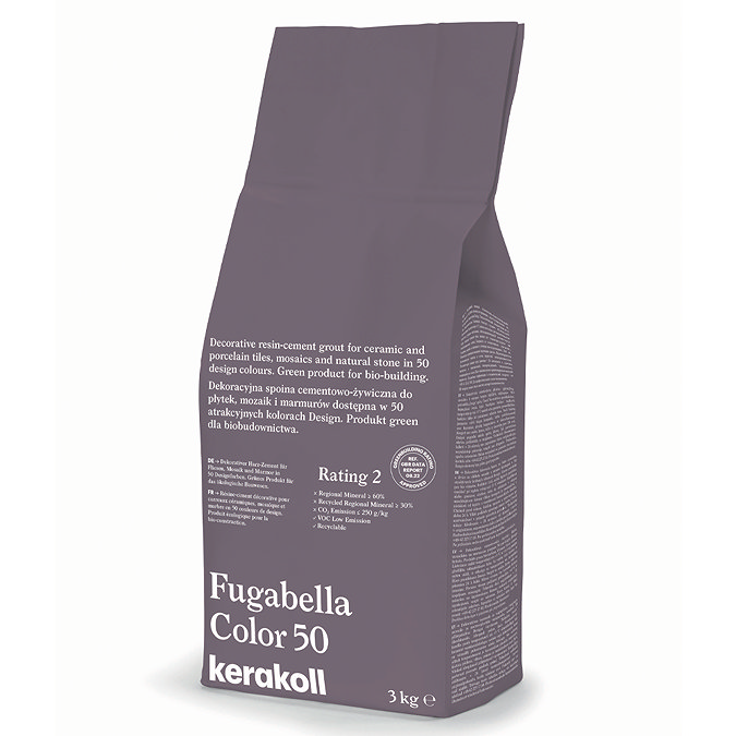 Kerakoll Fugabella Color purple grout bag standing upright with folded top and printed product label.