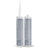 Two Kerakoll Silicone Color blue-grey sealant tubes standing upright, one with nozzle attached and one with cap.