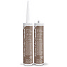 Two Kerakoll Silicone Color brown sealant tubes standing upright, one with nozzle attached and one with cap.